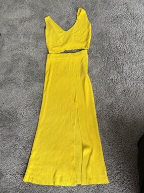 Sunshine Ribbed Maxi Skirt & Crop Top Set - Yellow